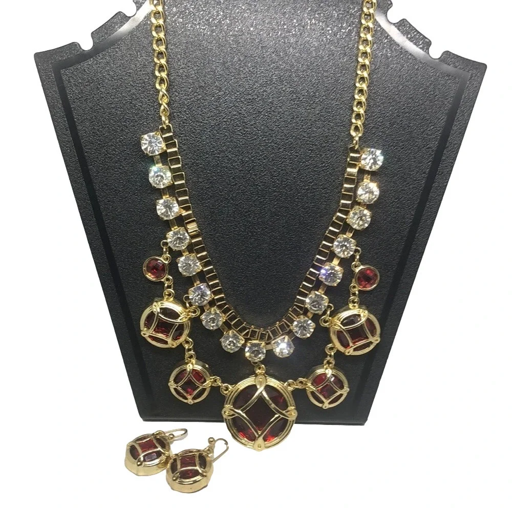 𝅺Gold tone costume statement cocktail evening jewelry set necklace and earrings